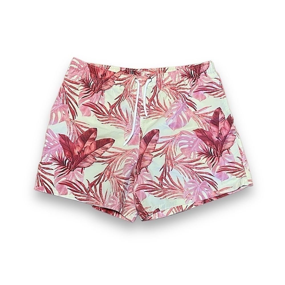 Women's Pink Tropical Print Elastic Waist Shorts
